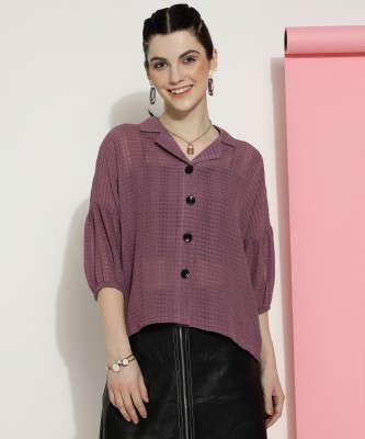 Oooh Lady Fashion Women Self Design Casual Purple Shirt