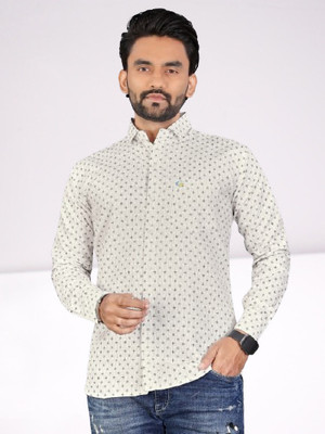 Stellalifestyle Men Printed Formal Cream Shirt