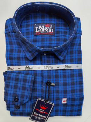 Marc Laurent Men Checkered Casual Blue Shirt