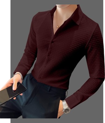 KHANJAN FASHION Men Self Design Casual Maroon Shirt