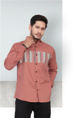 U AND J TREND Men Striped Casual Pink Shirt