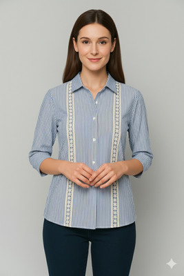 LuxeStyle Women Printed Casual Blue Shirt