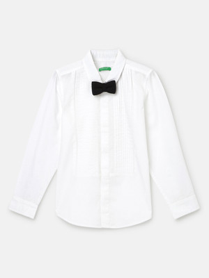 United Colors of Benetton Baby Boys Self Design Formal White Shirt