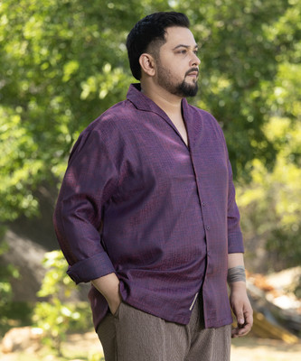 Instafab Plus Men Self Design Casual Purple Shirt