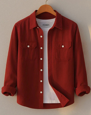 FOXEY Men Solid Casual Maroon Shirt