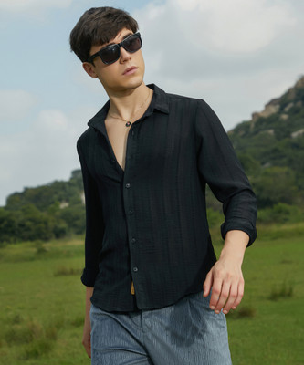 CAMPUS SUTRA Men Self Design Casual Black Shirt