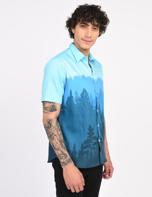 Art Reaalm Men Printed Casual Blue Shirt