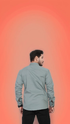 U AND J TREND Men Self Design Casual Light Green Shirt