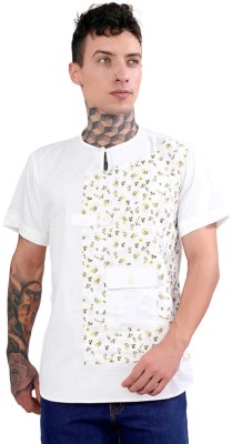 french crown Men Printed Casual White Shirt