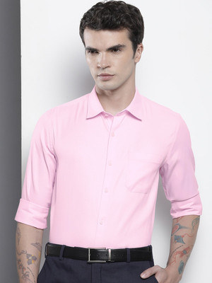 The Indian Garage Co. Men Solid Formal Pink Shirt