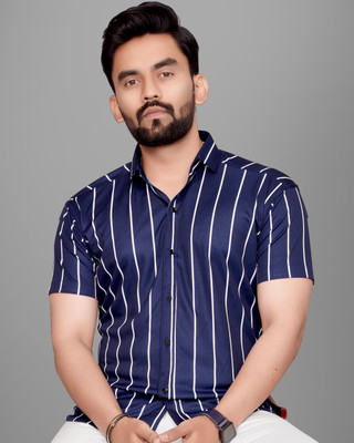 Voroxy Men Striped Casual Blue Shirt