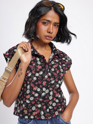 Glitchez Women Printed Casual Black Shirt