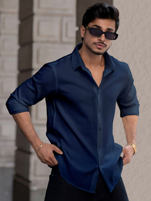 METRONAUT Men Solid Casual Dark Blue Shirt