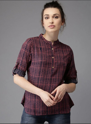 Arohi Textile Women Checkered Casual Blue Shirt