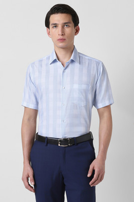 VAN HEUSEN Men Checkered Party Light Blue Shirt