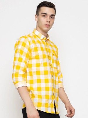 Frank Man Men Printed Casual Yellow Shirt