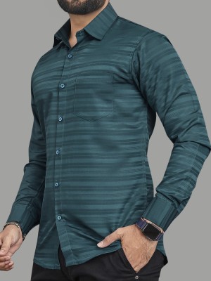 METRONAUT Men Striped Formal Dark Green Shirt