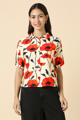 Allen Solly Women Printed Casual Beige Shirt