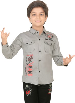 FASHION GRAB Boys Printed Casual Grey Shirt