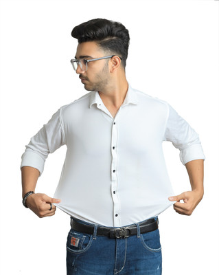 ALMORA Men Solid Casual White Shirt