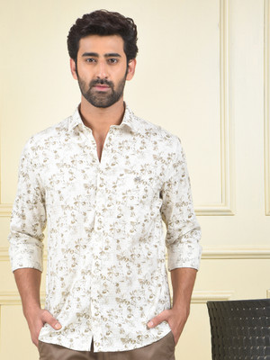 CRIMSOUNE CLUB Men Floral Print Casual White Shirt