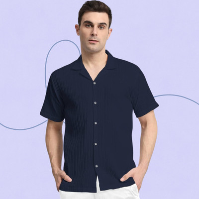 A Vebnor Men Solid Casual Dark Blue Shirt