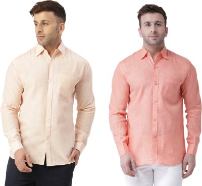 RIAG Men Solid Casual Beige, Pink Shirt(Pack of 2)