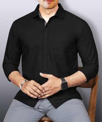 VeBNoR Men Solid Casual Black Shirt