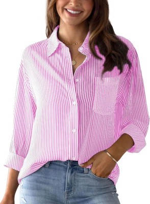 Saira fashion Women Striped Casual Pink Shirt