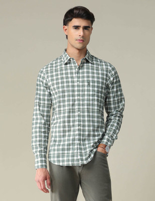 U.S. POLO ASSN. Men Checkered Casual Green, White Shirt