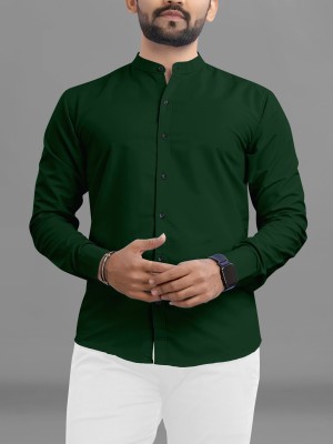 ravendra creation Men Solid Casual Dark Green Shirt