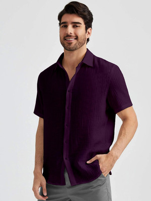 Webric Men Self Design Formal Purple Shirt