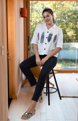 VAVA Creation Women Solid Casual White Shirt