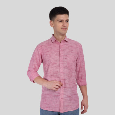 Garment Globe Men Self Design Casual Pink Shirt