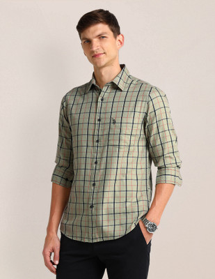 U.S. POLO ASSN. Men Checkered Casual Green Shirt