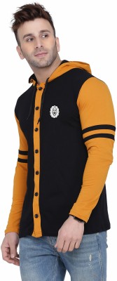 tfurnish Men Self Design Casual Black, Yellow Shirt