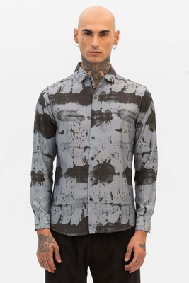 Snitch Men Printed Casual Grey Shirt