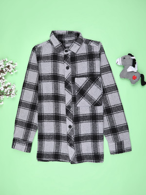 V-MART Boys Checkered Casual Grey Shirt