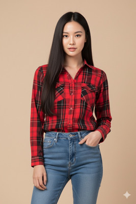 Avyola Women Checkered Formal Red Shirt