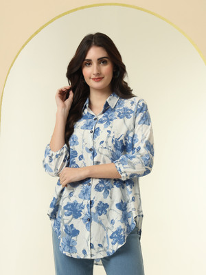 NYPA Women Printed Casual Blue Shirt