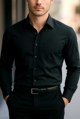 Fashion Science Men Solid Party Dark Green Shirt