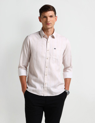 Arrow Sport Men Striped Casual Beige Shirt
