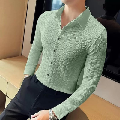 DEARISE Men Self Design Casual Light Green Shirt