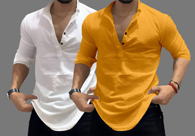 COMBRAIDED Men Solid Formal White, Black Shirt