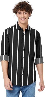 HASINI Fashion Men Striped Casual Black Shirt