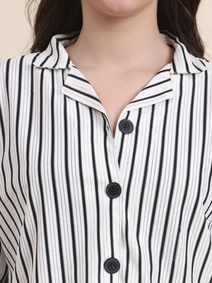 Dressberry Women Printed Casual White, Black Shirt