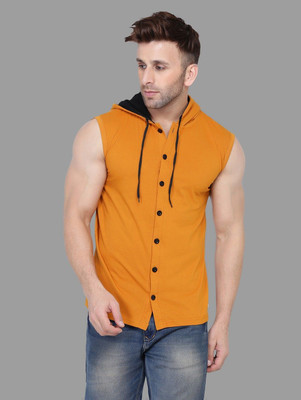 GEUM Men Solid Casual Gold Shirt
