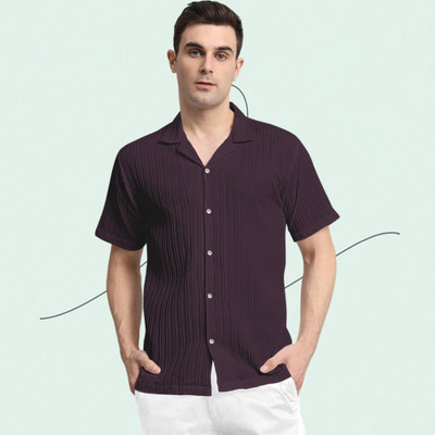 METRON Men Self Design Casual Purple Shirt