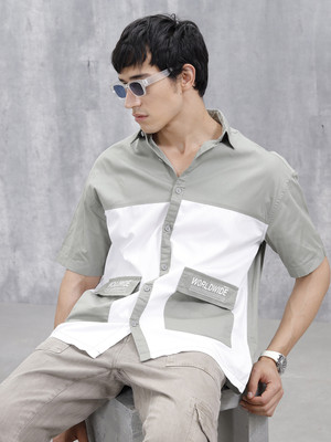 WROGN Men Color Block Casual White Shirt