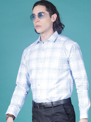 V-MART Men Checkered Formal Blue Shirt